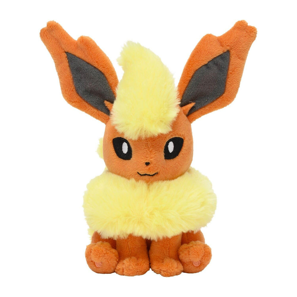Pokemon Center Flareon Plush side view, ideal shelf companion for collectors.