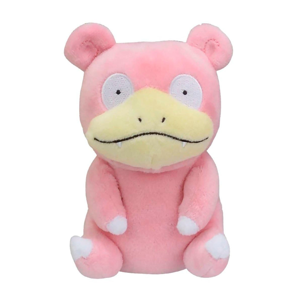 Pokemon Center Slowpoke plush sits upright, ideal for shelf or desk display.