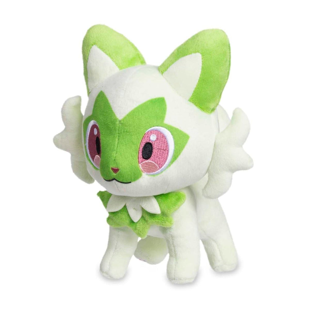 Pokemon Center Sprigatito plush in standing pose for display and play.