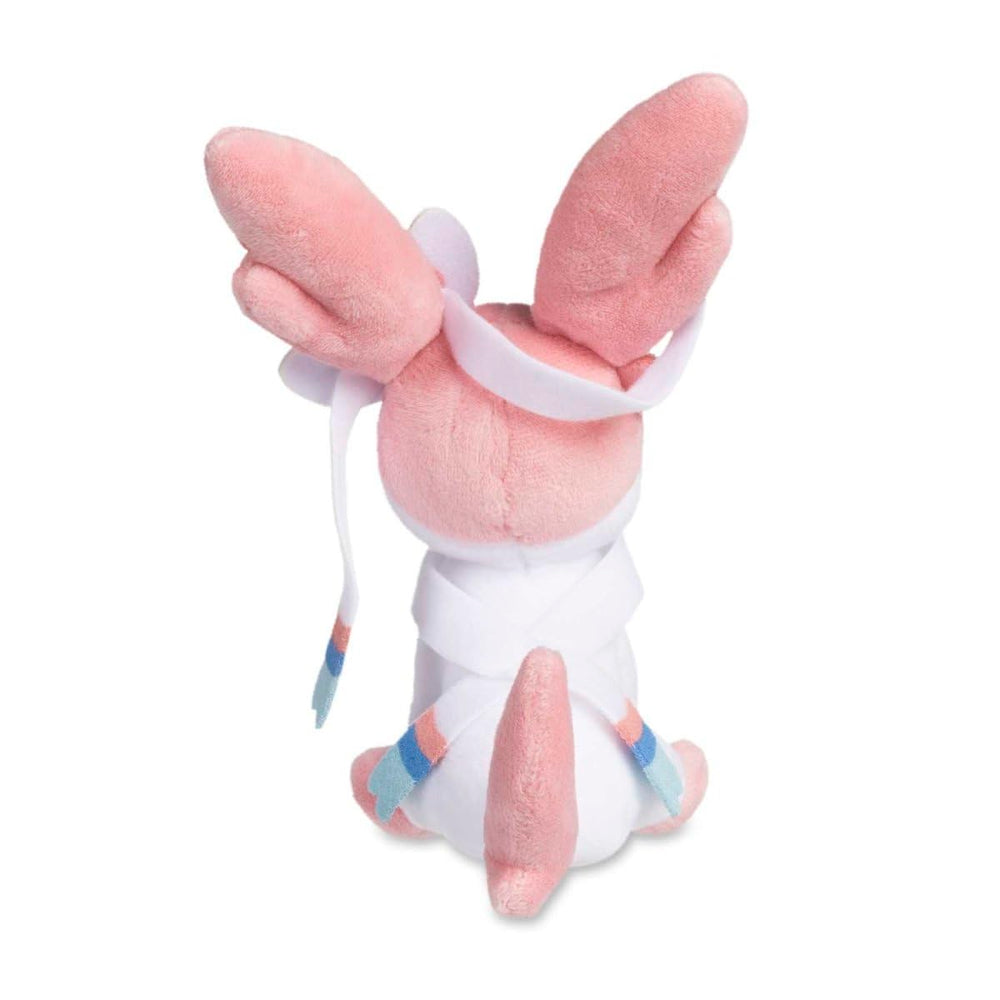 Pokemon Center Sylveon Sitting Cuties Plush weight and materials reveal microbeads and soft fabric.