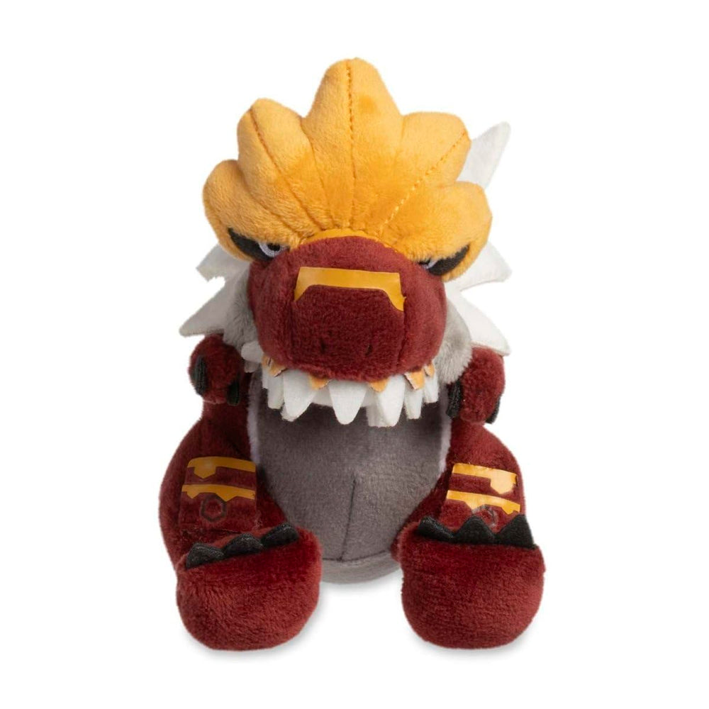 Pokémon Center Tyrantrum Sitting Cuties plush, side view, sits up on shelves