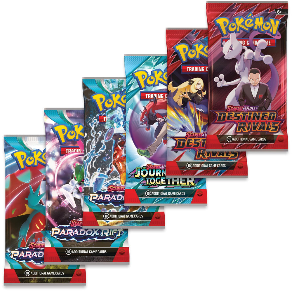 Pokemon Cynthia's Garchomp ex double-sided backdrop enhances shelf setup.