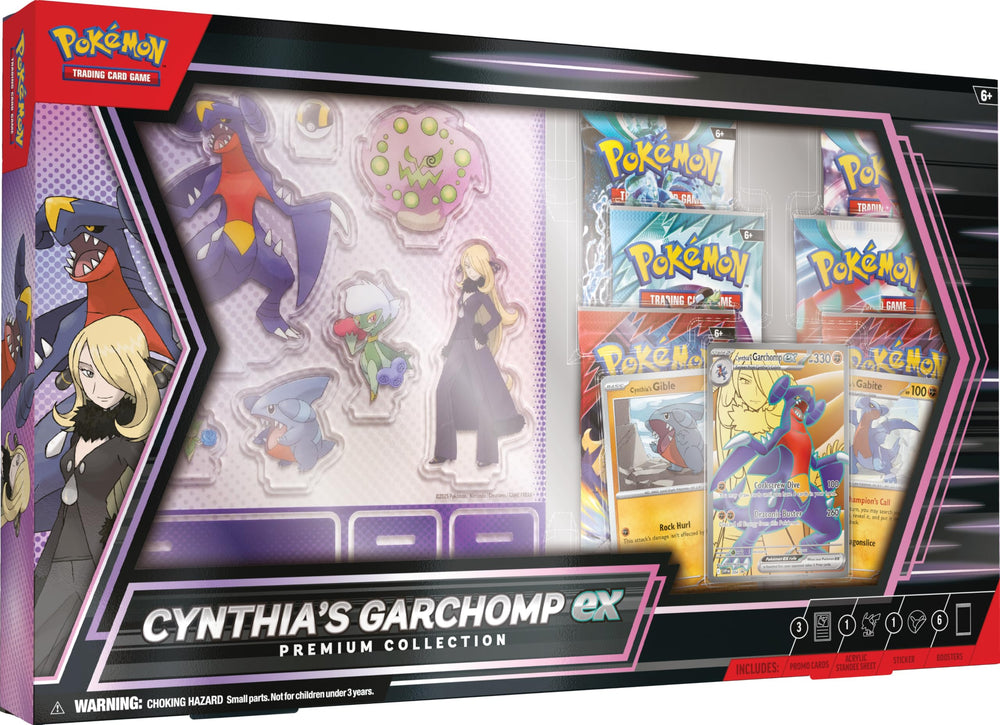 Pokemon Cynthia's Garchomp ex promo foil card showcases collectible artwork and competitive potential.