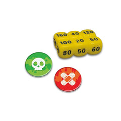 Deck box, coin markers, and dice keep tournament components organized