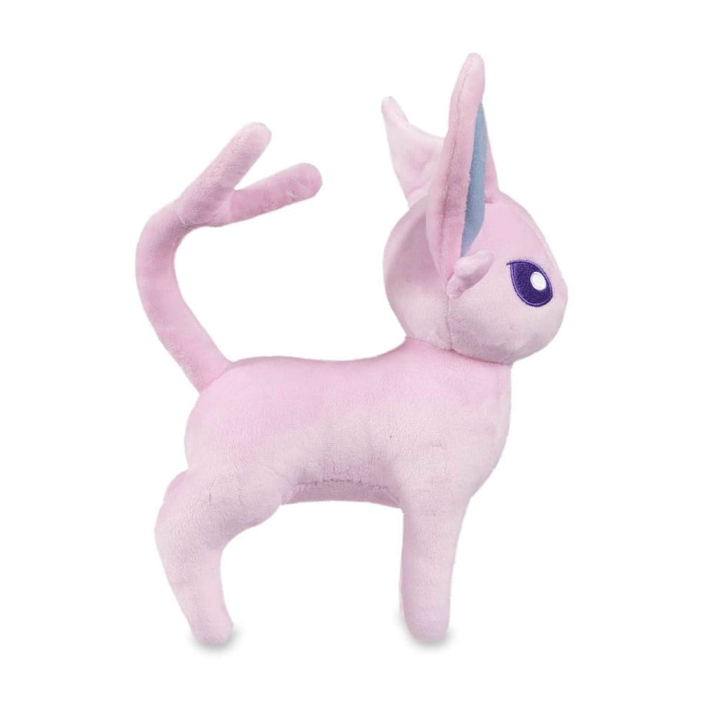 Pokémon Espeon plush close-up stitching highlights durable embroidery.
