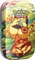 Pokemon Flareon mini tin front illustration, ideal for display and collecting.