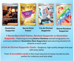 Pokémon full art etched trainer card design 1, vivid details ideal for display