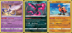 Pokémon Galarian Articuno Zapdos Moltres Evolving Skies card trio ideal for collection and display