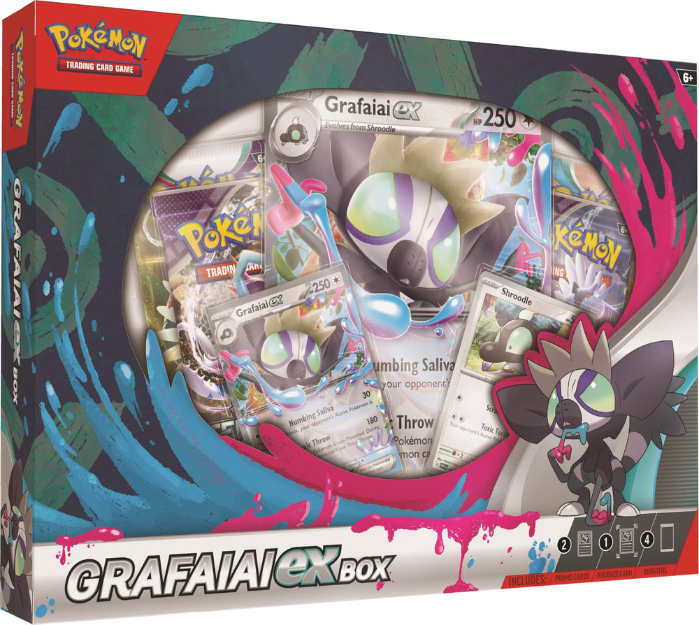 Pokémon Grafaiai ex foil promo card in the Grafaiai ex Box, collectible foil artwork.