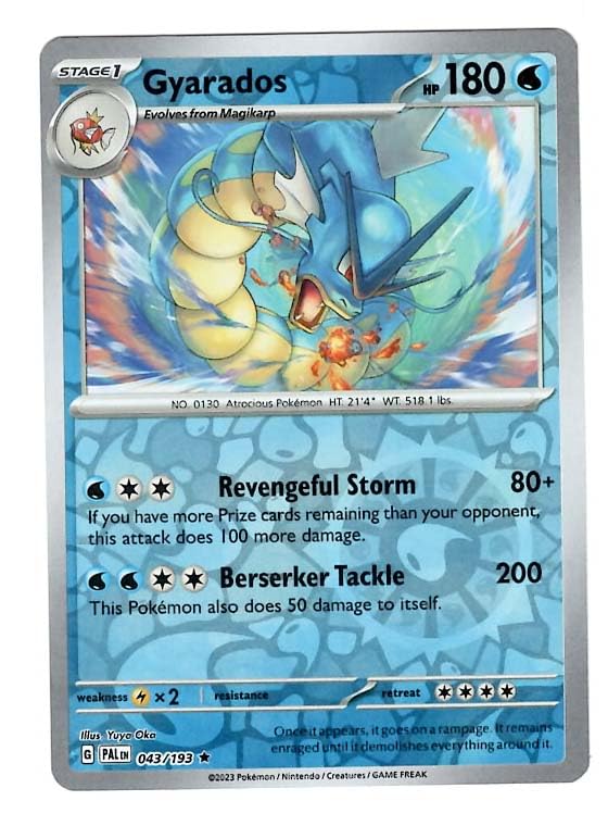 Pokémon Gyarados Paldea Evolved reverse foil front highlights vivid holo shine for display and collection