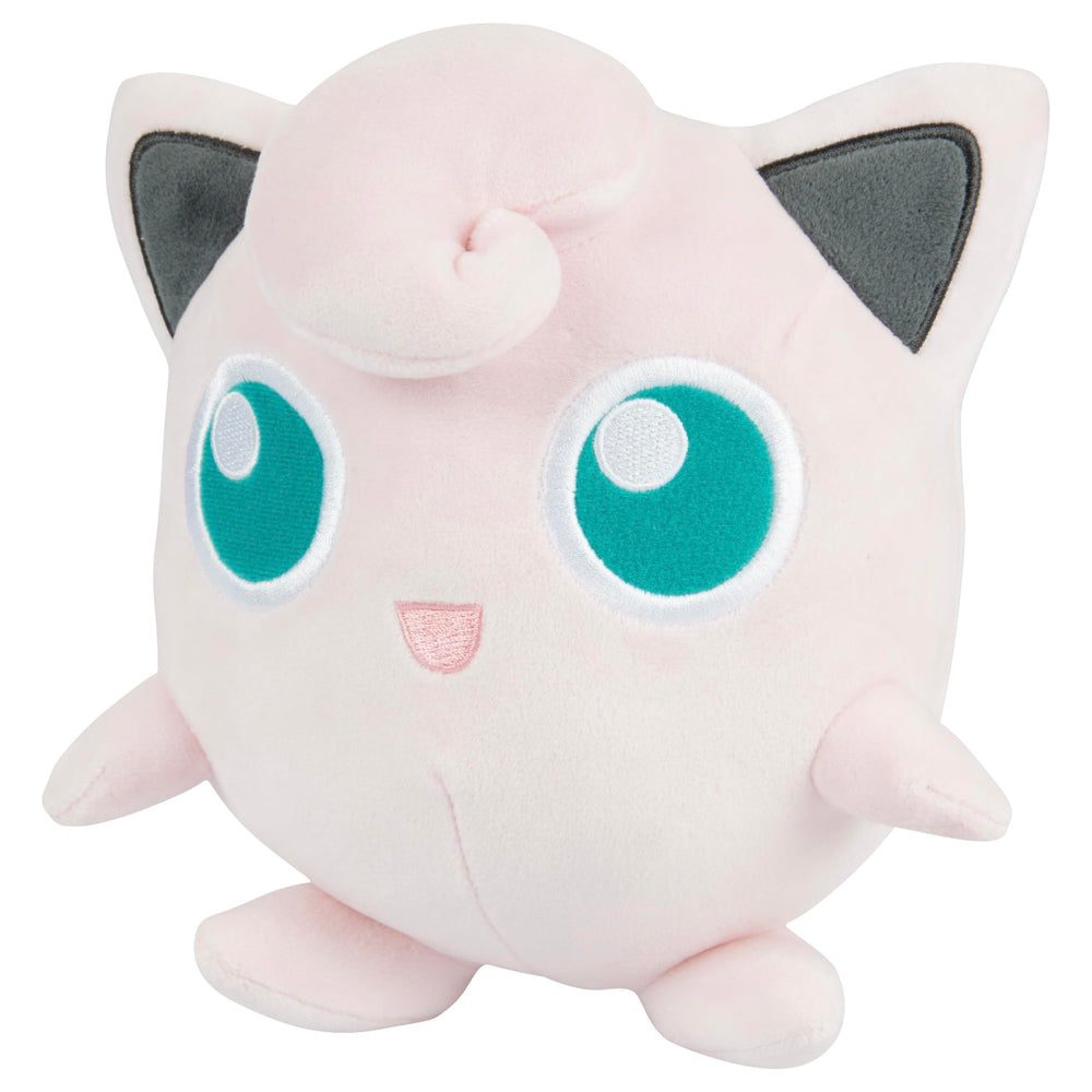 Pokémon Jigglypuff plush 8in fabric texture, soft polyester feel.