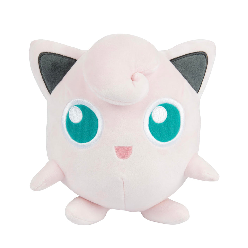 Pokémon Jigglypuff plush 8in side view, travel companion for adventures.