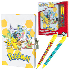 Pokémon journal set with plush cover and pens for classroom or travel journaling.