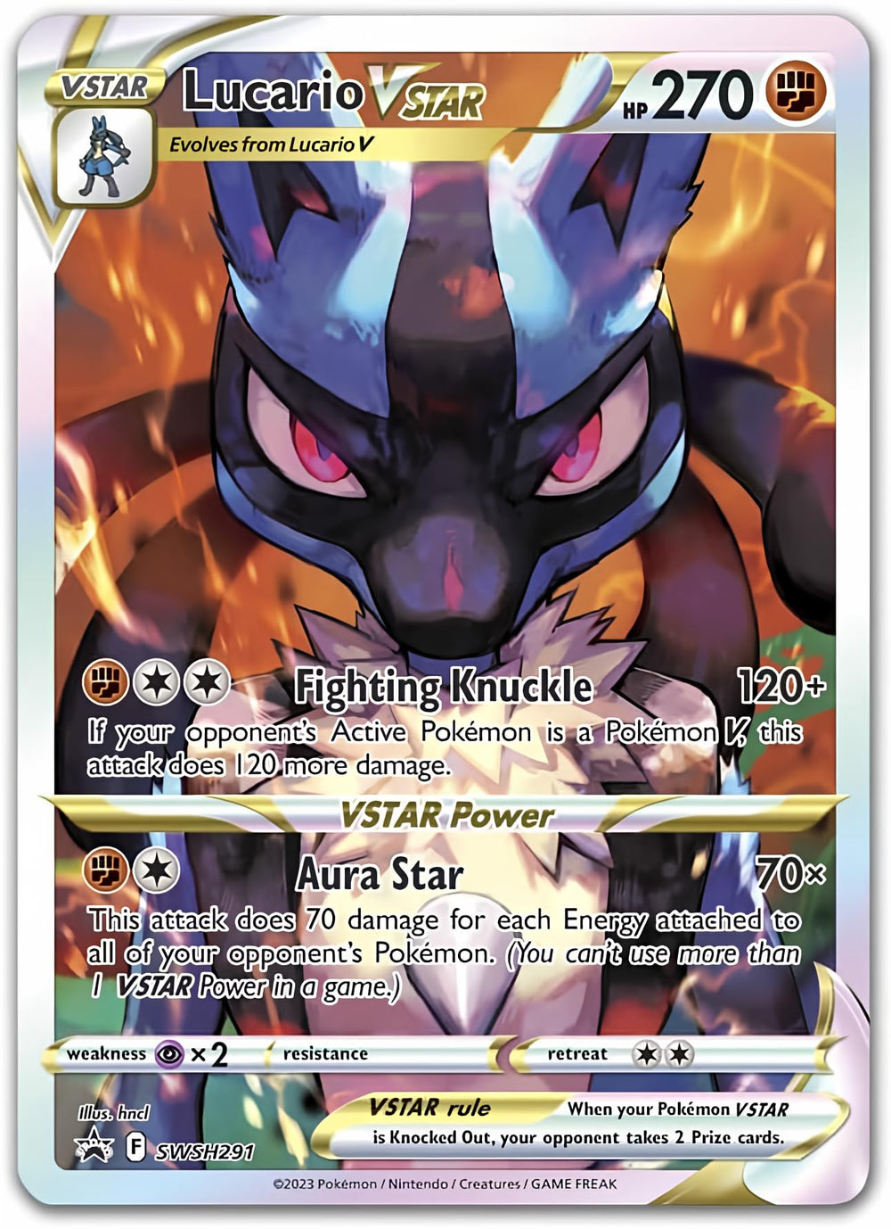 Pokémon Lucario VSTAR full-art Black Star Promo card, ideal for collection and display.