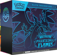 Pokemon Mega Evolution Phantasmal Flames Elite Trainer Box cover, ideal for organized gameplay.