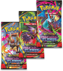 Pokémon Mega Evolution Phantasmal Flames triple pack box showing three-in-one bundle.