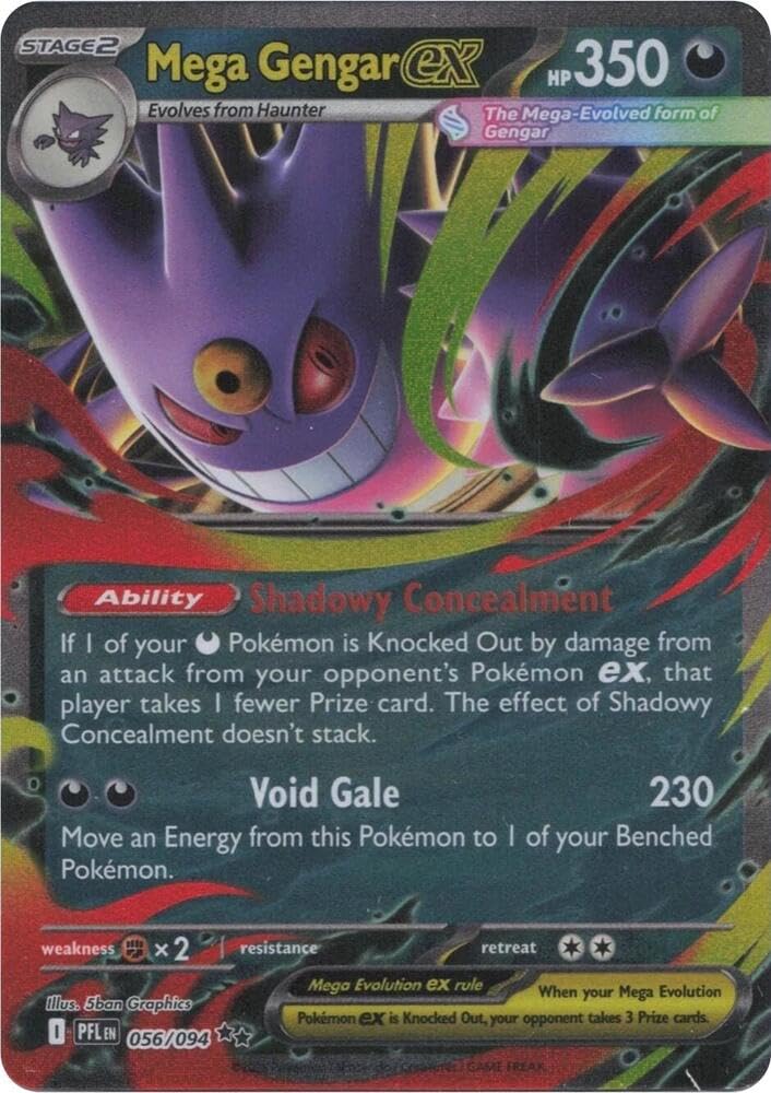 Pokémon Mega Gengar ex Phantasmal Flames foil card for display and collector-worthy battles.