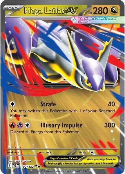 Pokémon Mega Latias ex holo foil card, 100/132, ME01, ideal for collection.