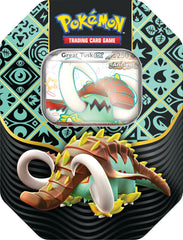 Pokémon Paldean Fates ex Great Tusk promo tin shines with collectible foil card.
