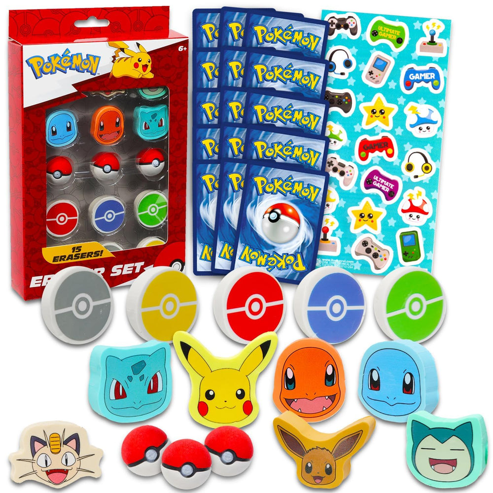 Pokemon Party Favor Set pokeball erasers showcase colorful designs for party favors