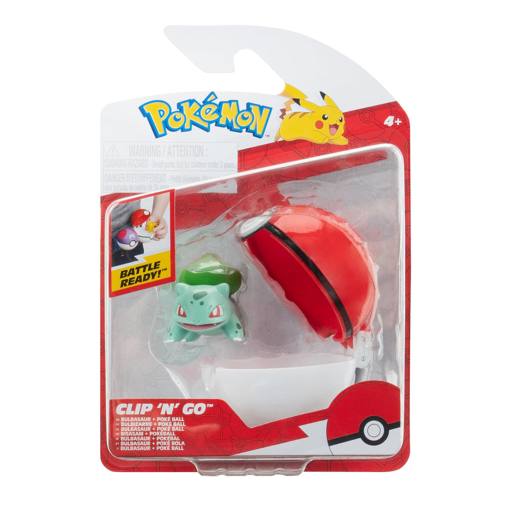 Pokémon PKW Bulbasaur with Poké Ball plush clip for portable play.