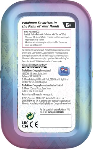 Pokémon Prismatic Evolutions booster packs visible inside the tin