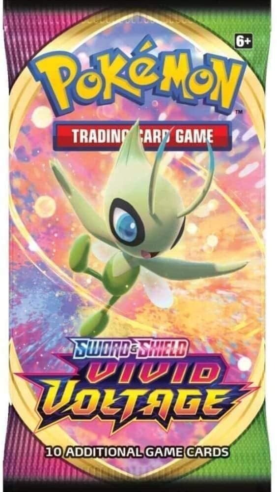 Pokémon SAS4 Vivid Voltage booster pack back view shows packaging details and code card.