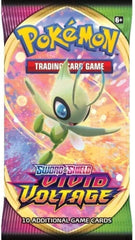 Pokémon SAS4 Vivid Voltage booster pack back view shows packaging details and code card.