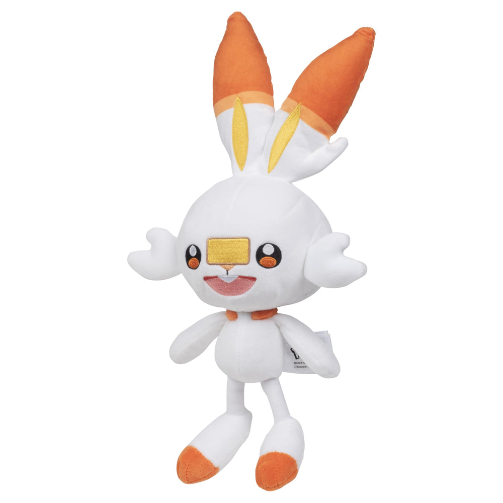 Pokémon Scorbunny plush 8-inch fabric detail showing vibrant colors