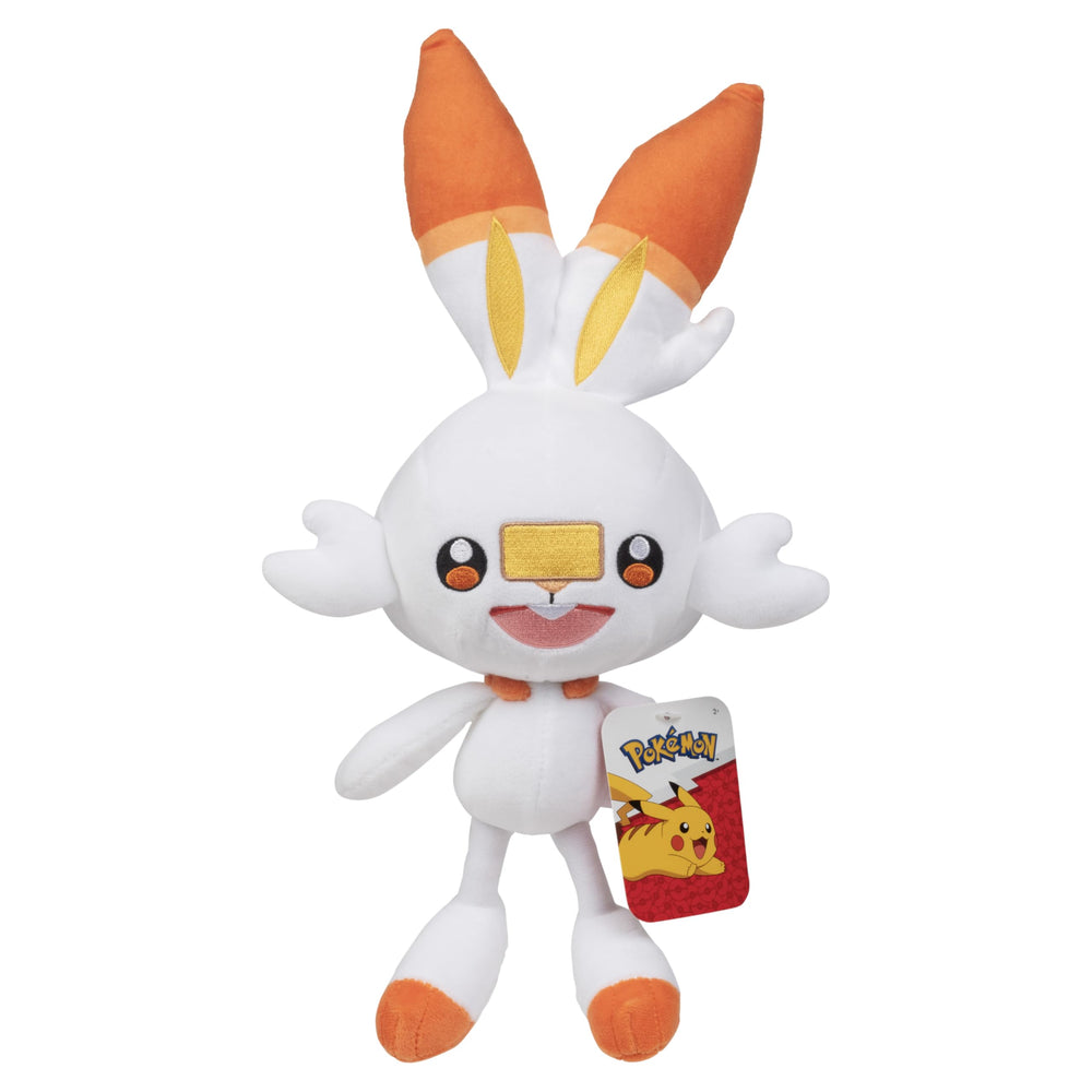Pokémon Scorbunny plush 8-inch front view, soft and cuddly for kids