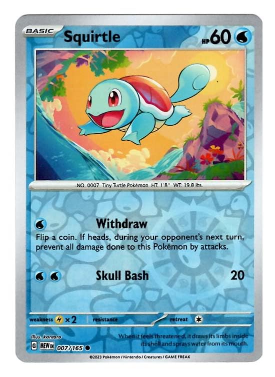 Pokemon Squirtle 007/165 reverse foil card for display and collection use