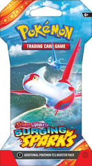 Pokémon Surging Spark booster pack art featuring Latias ex for display and trade.