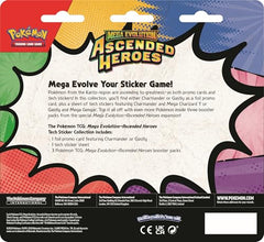 Pokémon TCG Ascended Heroes tech sticker sheet with Charmander and Mega Charizard Y for laptops
