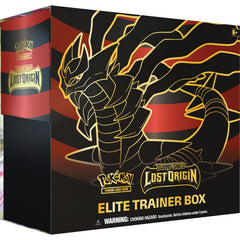 Pokemon TCG SAS11 Lost Origin box interior showing energy cards and dice for ready-to-play setup.