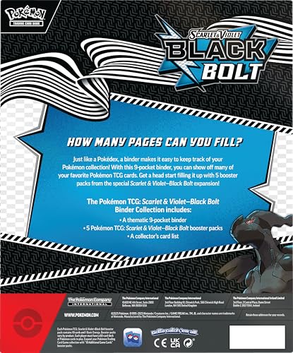 Pokémon TCG Scarlet and Violet Black Bolt binder spine, easy to grab and slide into bags.