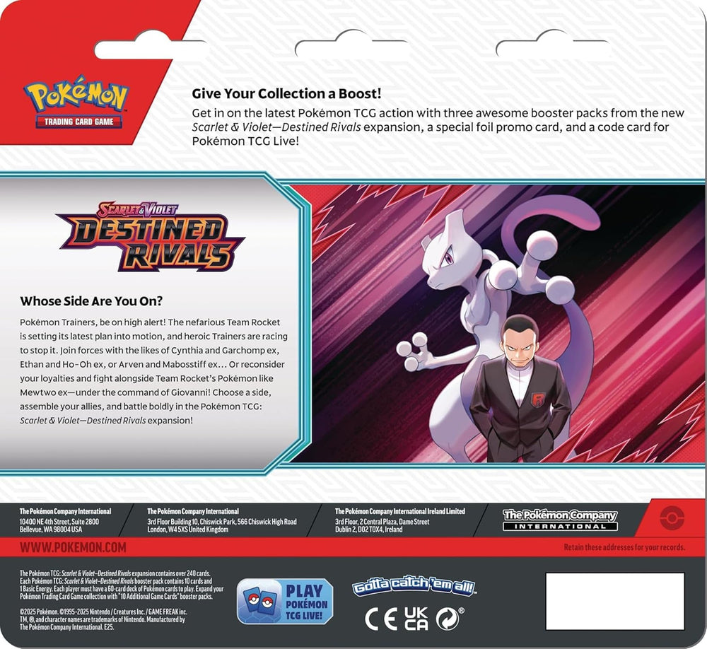 Pokémon Destined Rivals pack art highlights collectible themes and play opportunities.