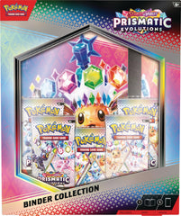 Pokemon TCG Scarlet and Violet Prismatic Evolutions binder for organized card storage.