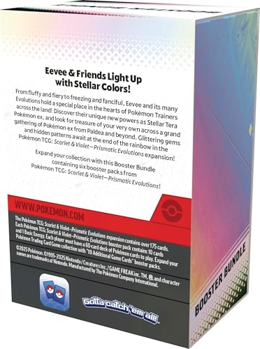 Pokemon TCG Scarlet & Violet Prismatic Evolutions glitter rainbow pattern photo, eye-catching for shelves.
