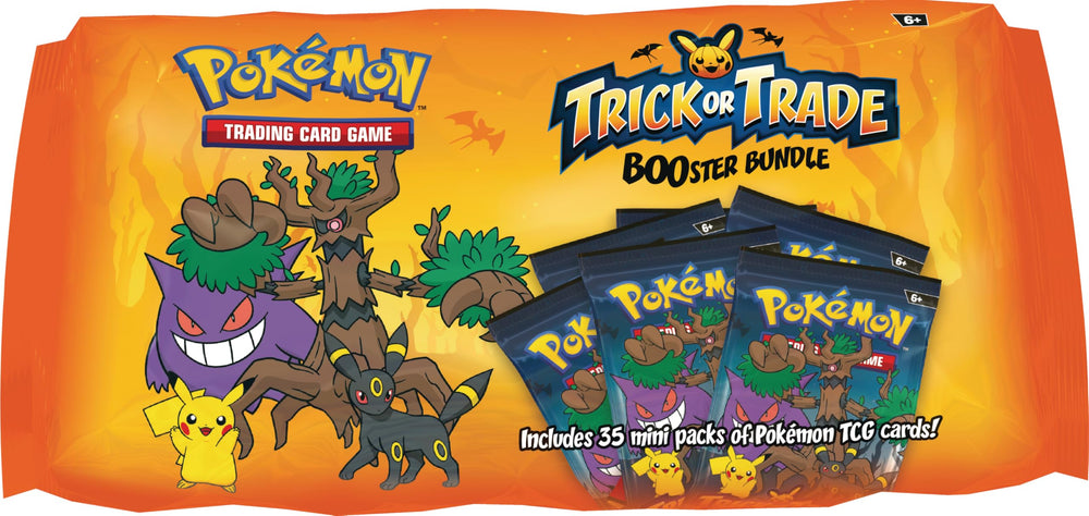 Pokémon TCG Trick or Trade BOOster Bundle shows 35 mini packs ready for Halloween fun