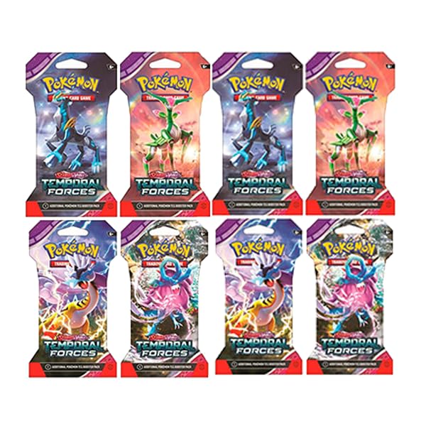 Pokémon Temporal Forces sleeved booster pack eight packs front view, ready for collectors and players.
