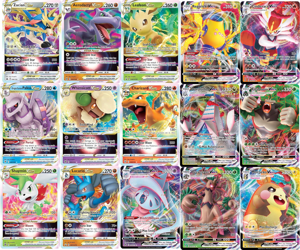 Pokemon VMAX/VSTAR bundle with full-art etched designs for eye-catching display.