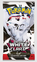 Pokemon White Flare sealed booster pack showcasing 10 cards for collection and gameplay.