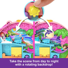 Polly Pocket Adventure Moped Compact travel graphics reveal movement and exploration themes.