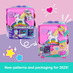 Polly Pocket set includes 4 dolls, 1 vehicle, 25+ accessories.