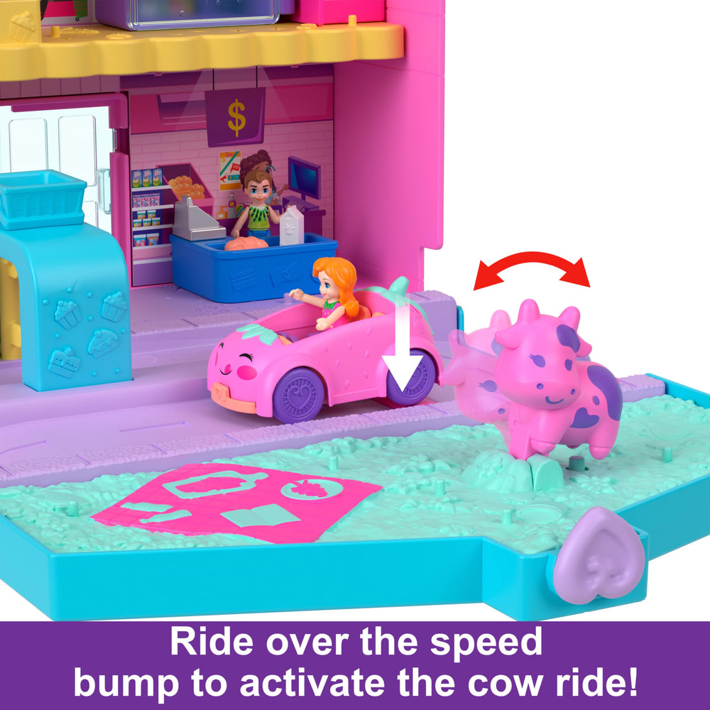 Polly Pocket Fresh Market curbside pickup action invites kids to narrate grocery runs.