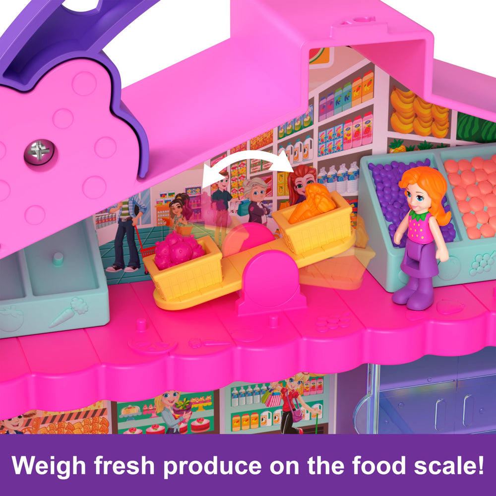 Polly Pocket Fresh Market speedbump cow ride adds surprise during the exit.