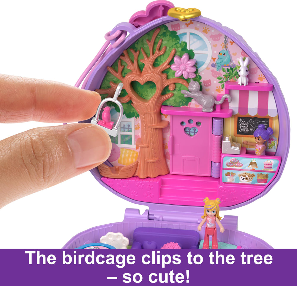 Polly Pocket hanging bird cage adds flying friends to scenes.