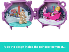 Polly Pocket Holiday Connects inside reindeer playset, tiny world with adventures.