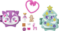 Polly Pocket Holiday Connects micro doll and accessories, imaginative storytelling kit.