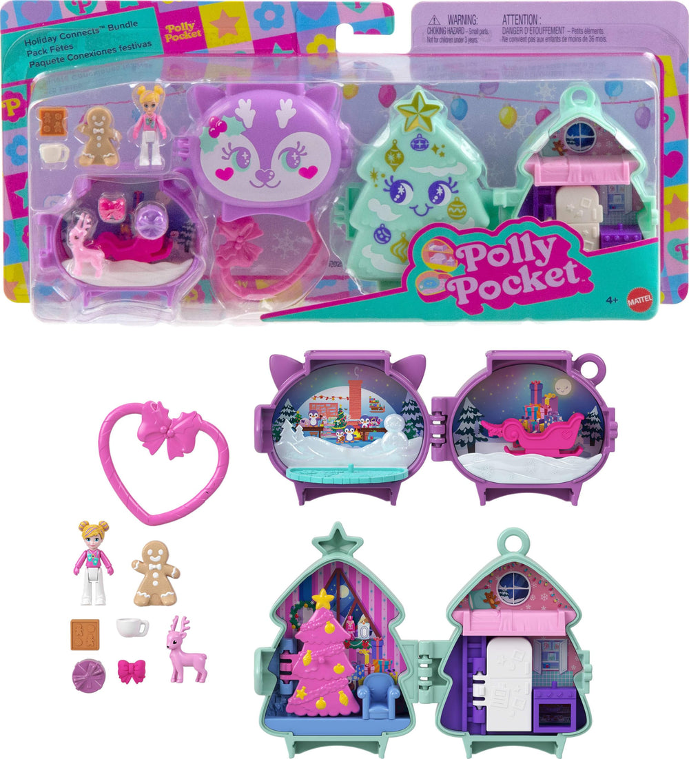 Polly Pocket Holiday Connects reindeer outside, festive shape for on-the-go storytelling.